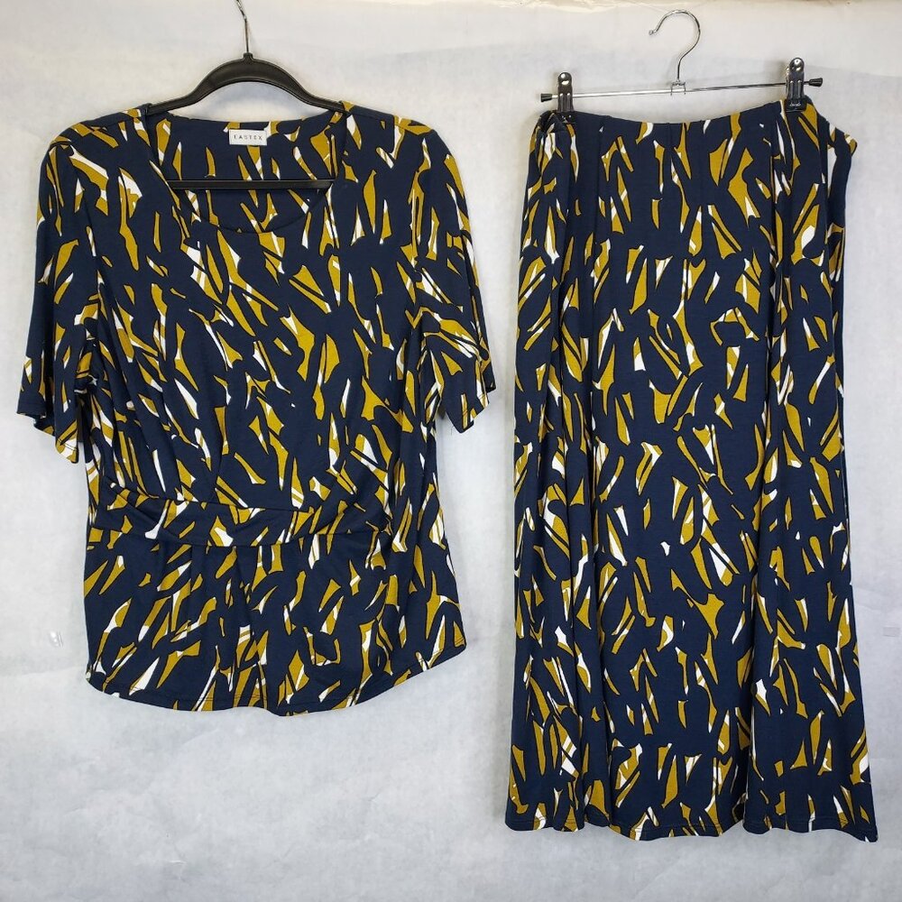 Eastex Maxi Skirt Set Women's 16 Popover Top 14 Lined Navy Yellow NEW Longline